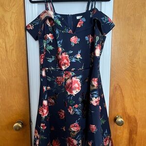 Navy Floral Off-Shoulder Dress